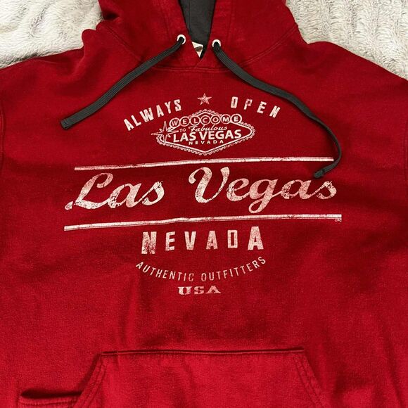Las Vegas Nevada Hoodie Mens M Red Graphic Pullover Sweatshirt Fruit of the Loom - Picture 4 of 7